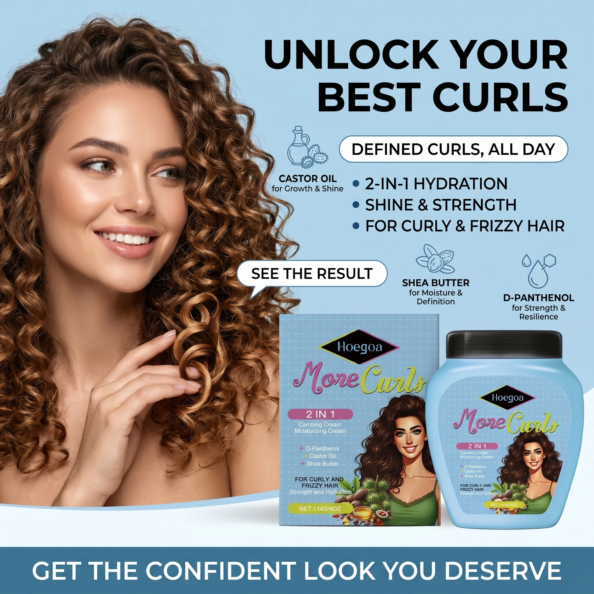 More Curls Hair Cream 114g, Curl Defining, Detangling & Moisturizing Cream Reduce Frizzy Adds Shine Hair Moisturizing Cream