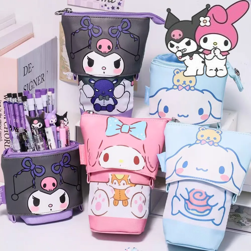 Sanrio-estuche retráctil para lápices, organizador de papelería para estudiantes, bolsa de almacenamiento de lápices Kuromi bonita, bolsa de almacenamiento de cosméticos de Hello Kitty