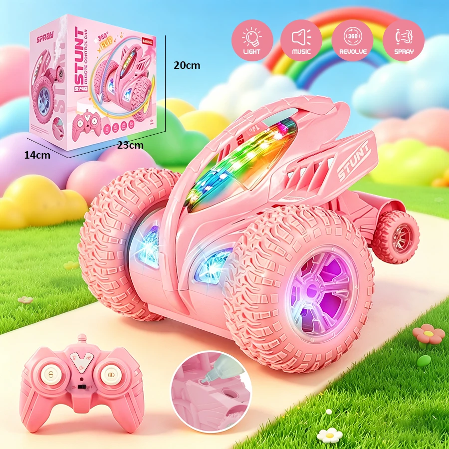 2.4G RC Car Stunt Toy for Boys & Girls with Spray 360° Rotation Light & Sound Electric Rolling Toy Suitable for Children