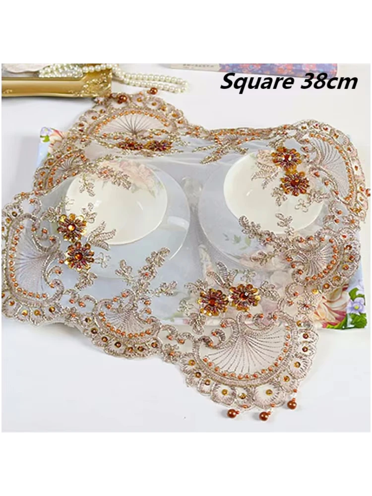 European Handmade Beaded Coffee Tea Cup Table Lamp Mat Telephone Vase Fruit Plate Cover Cloth Wedding Party Holiday Decoration