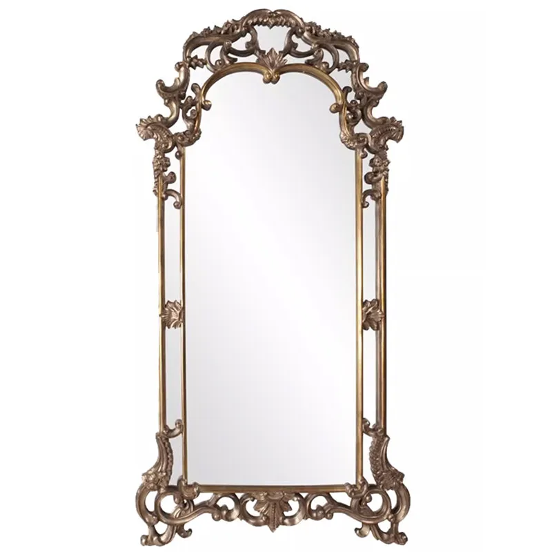 Hand carved high definition light luxury European floor mirror retro full-length mirror home