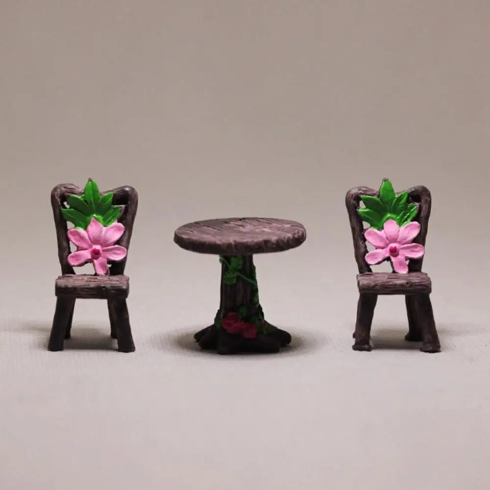 Moss Succulent Fairy Garden Mini Dollhouse Accessories Resin Ornaments Table and Chairs Set Miniature Furniture Figurines