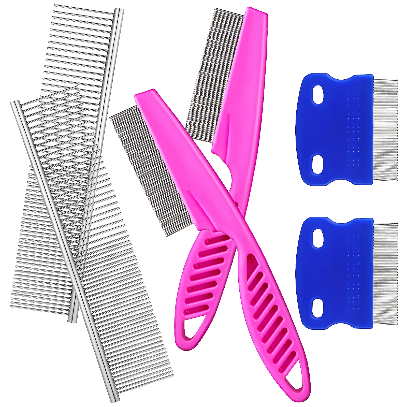 

6 pcs Dog Combs Stainless Steel Anti Scratch for Grooming Small Dogs Puppies Cats Pet Tools shedding Practical Animal