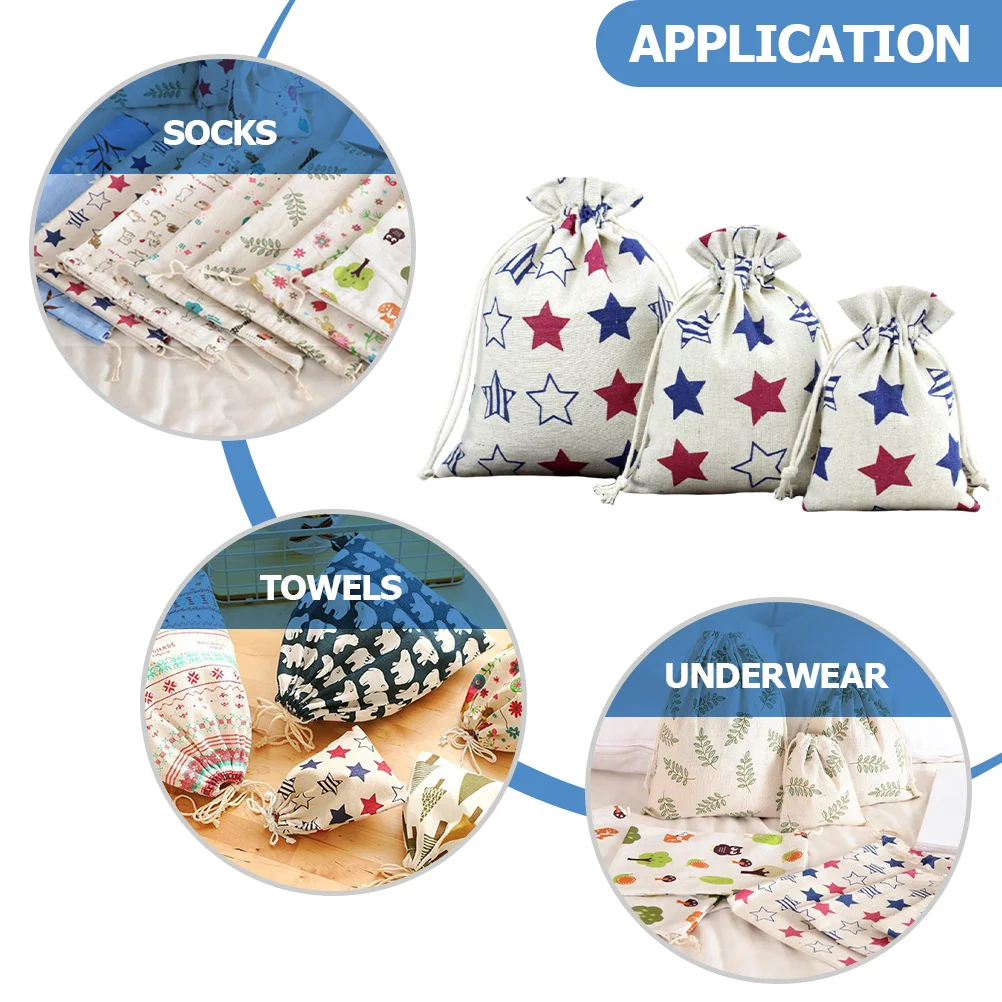 

6Pcs Underwear Storage Bags Drawstring Pouches Cotton Linen Breathable Organizer for Clothes Shoes Socks Home Travel