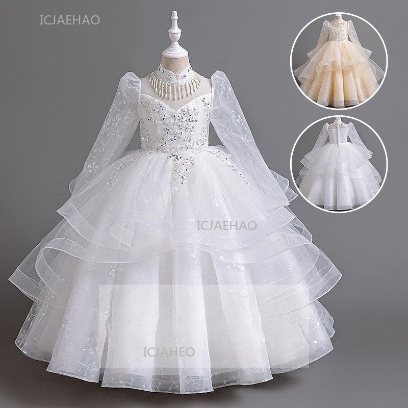 

Платье принцессы для дня рождения для девочек, платье для выступлений, детское свадебное платье с цветочным узором для девочек, вечерние платья для детей