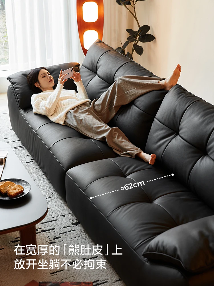 Big black bear leather sofa living room black antique Italian sofa