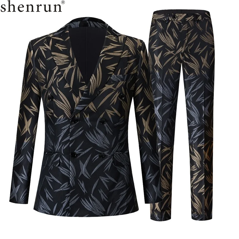 

Shenrun Men Suit Fashion Slim Fit Party Prom Mixed Color Stage Costume Host Singer Dancer Bar Peak Lapel Double Breasted 2-Piece