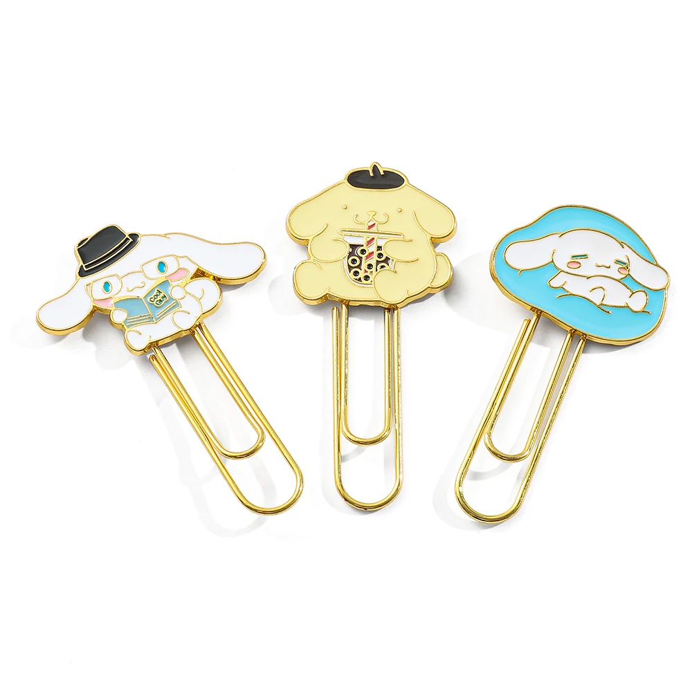 Cute Cinnamoroll Pompompurin Paper Clip Kawaii Cartoon Bookmark Page Marker Binder for Boys Girls Stationery School Supplies