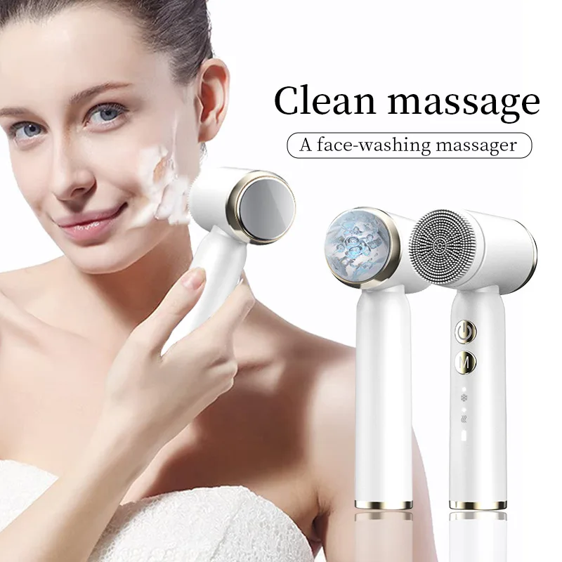 Electric Silicone Face Wash, Ultrasonic Home Cleanser, Face Pore Cleansing,  Cold & Hot Multifunctional Cleansing Brush，Gift