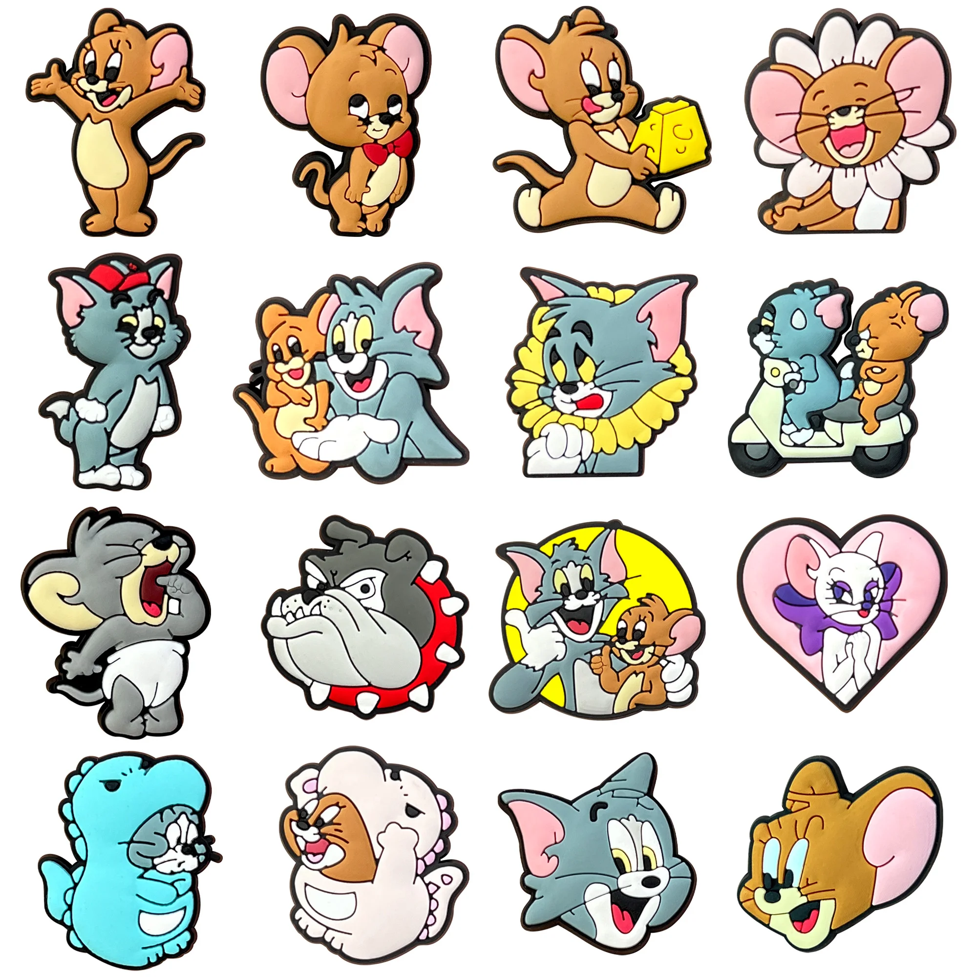 MINISO 1-16pcs Tom and Jerry Shoe Charms Cute Clogs Bubble Slides Sandals PVC Shoe Decorations Accessories