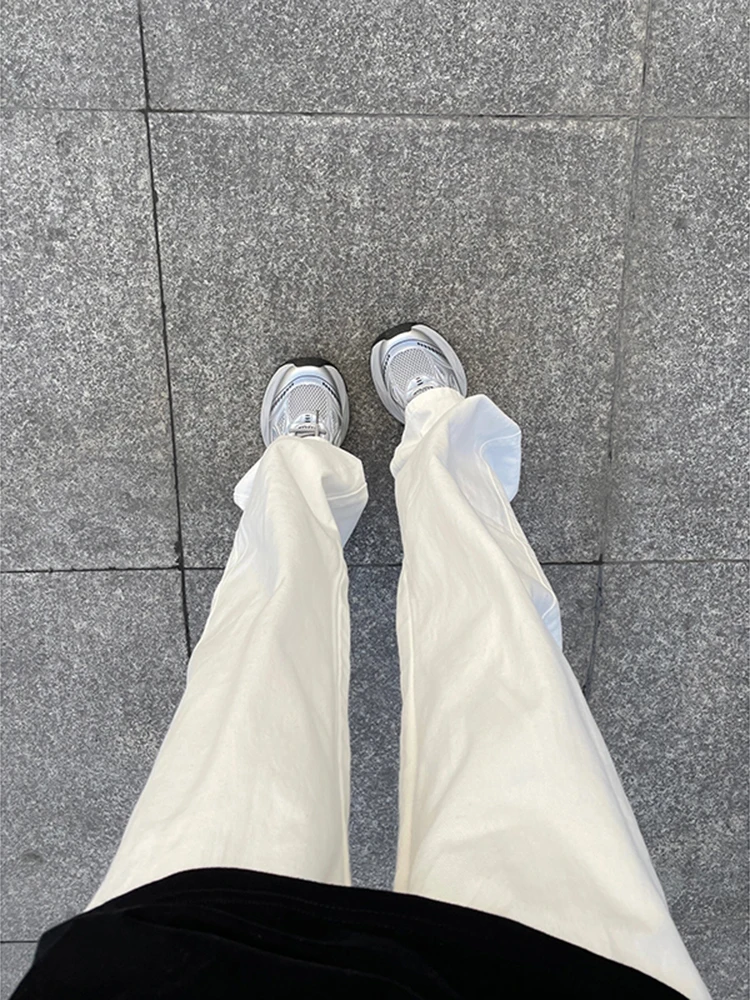 White Slim Fit Straight Leg Jeans Men's Versatile Trendy High Street Vibe Bell Bot Cotton Polyester Regularchinos