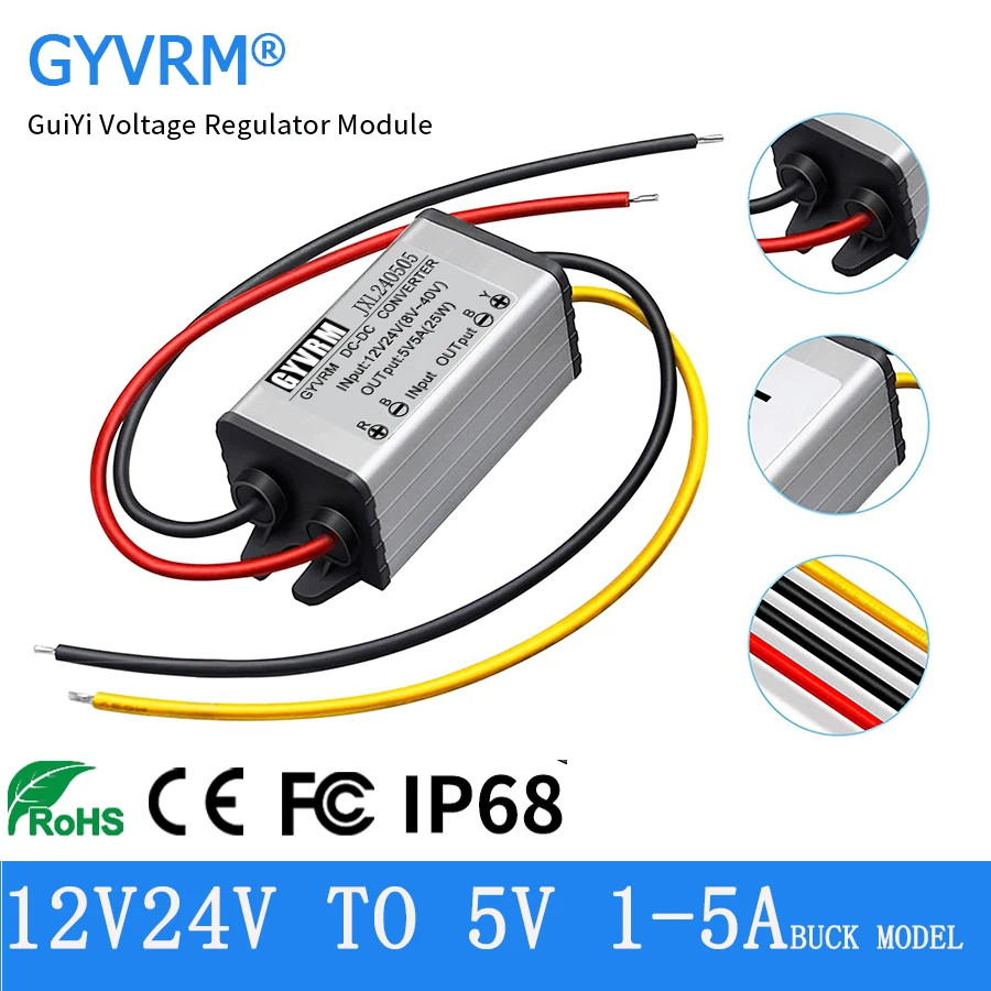 GYVRM 8-40V to 5V 1A 2A 3A 4A 5A Step-down DC DC Converter 12V 24V 36V  to 5V 25W Buck Module Power Supply for Car LED