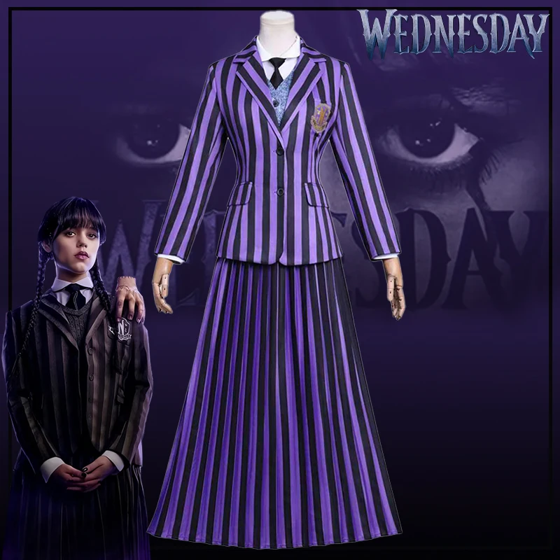 

Never More Agnes Cosplay Anime Movie Costume School Uniform Goth Black Purple Stripes Coat Lolita Halloween Christmas