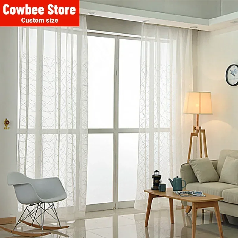 New custom Tulle for Living Dining Room Bedroom The Mosaic Openwork Embroidery White Cross Bars