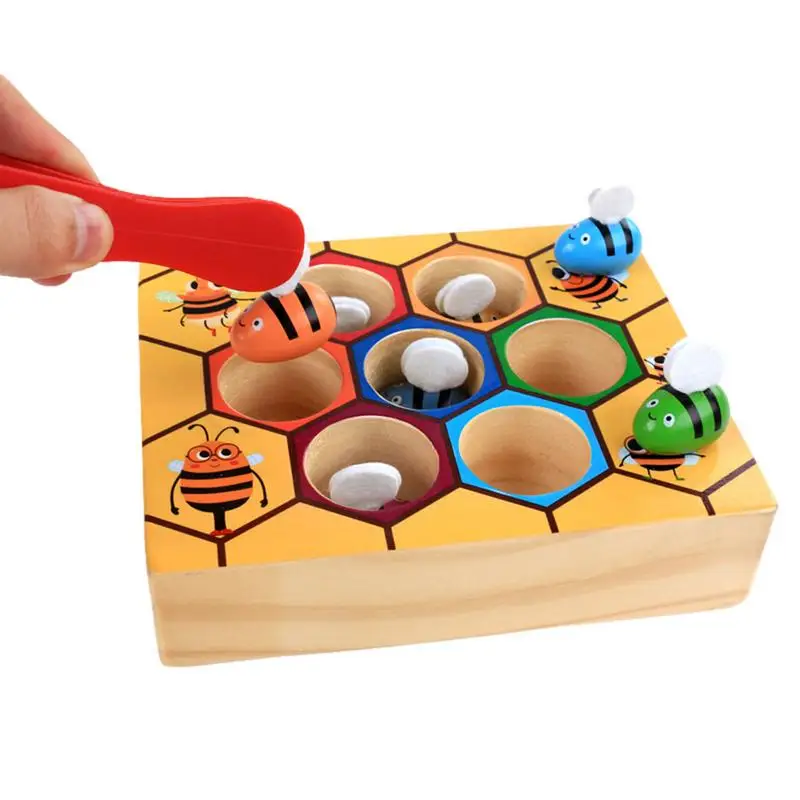 

wooden bee Hive Game Fine Motor Skill Development Montessori Matching Color Sorting Puzzle Educational Toy Gifts For Boys Girls