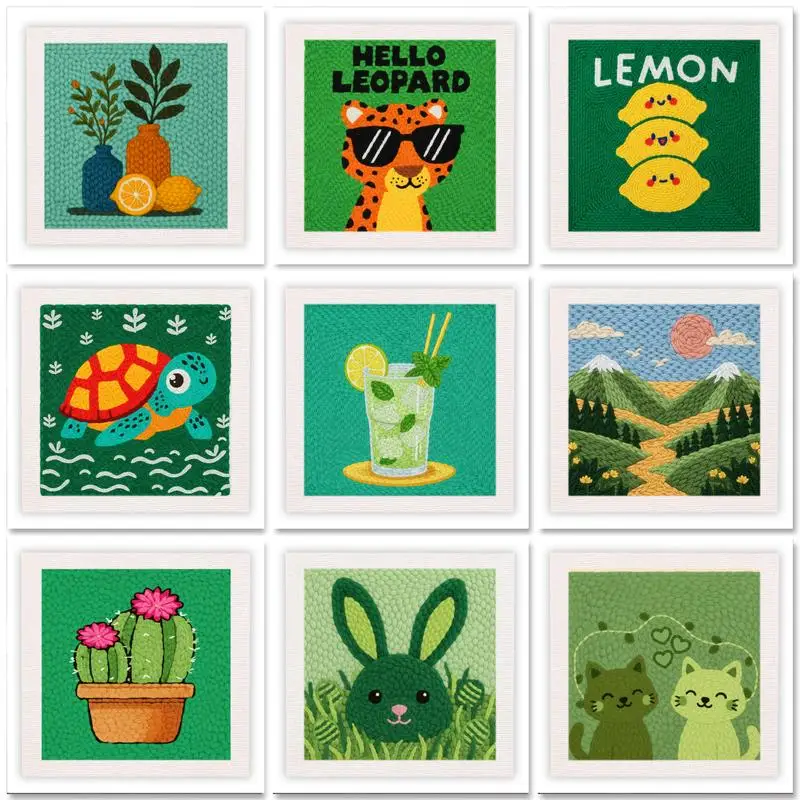 

GATYZTORY Square Punch Needle Embroidery Set With Frame for Adults Yarns And Sewing Needles Animals Painting Arts Diy Needlework