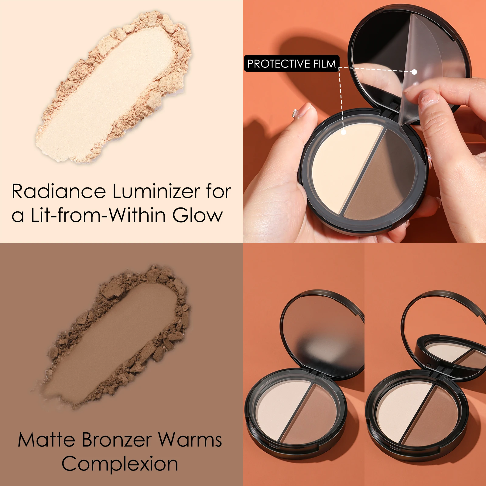 FOCALLURE Face Bronzer Highlighter Palette Pressed Powder Waterproof Long-Lasting Matte Face Contouring Makeup Powder Cosmetics