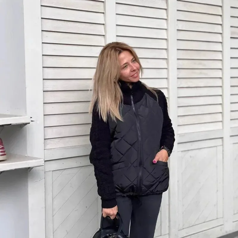 

Женское элегантное повседневное пальто, модная женская одежда, зимняя вязаная женская парка, пальто-парка, кардиган с воротником-стойкой, толстая теплая куртка