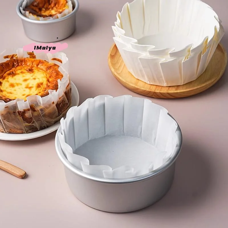 Bandeja de papel de aceite para tarta de queso Basco, antiadherente, 3,5/4/5/6/8 pulgadas, con bordes con volantes, envoltura de pastel de Mousse fácil de desmoldar, 50 hojas