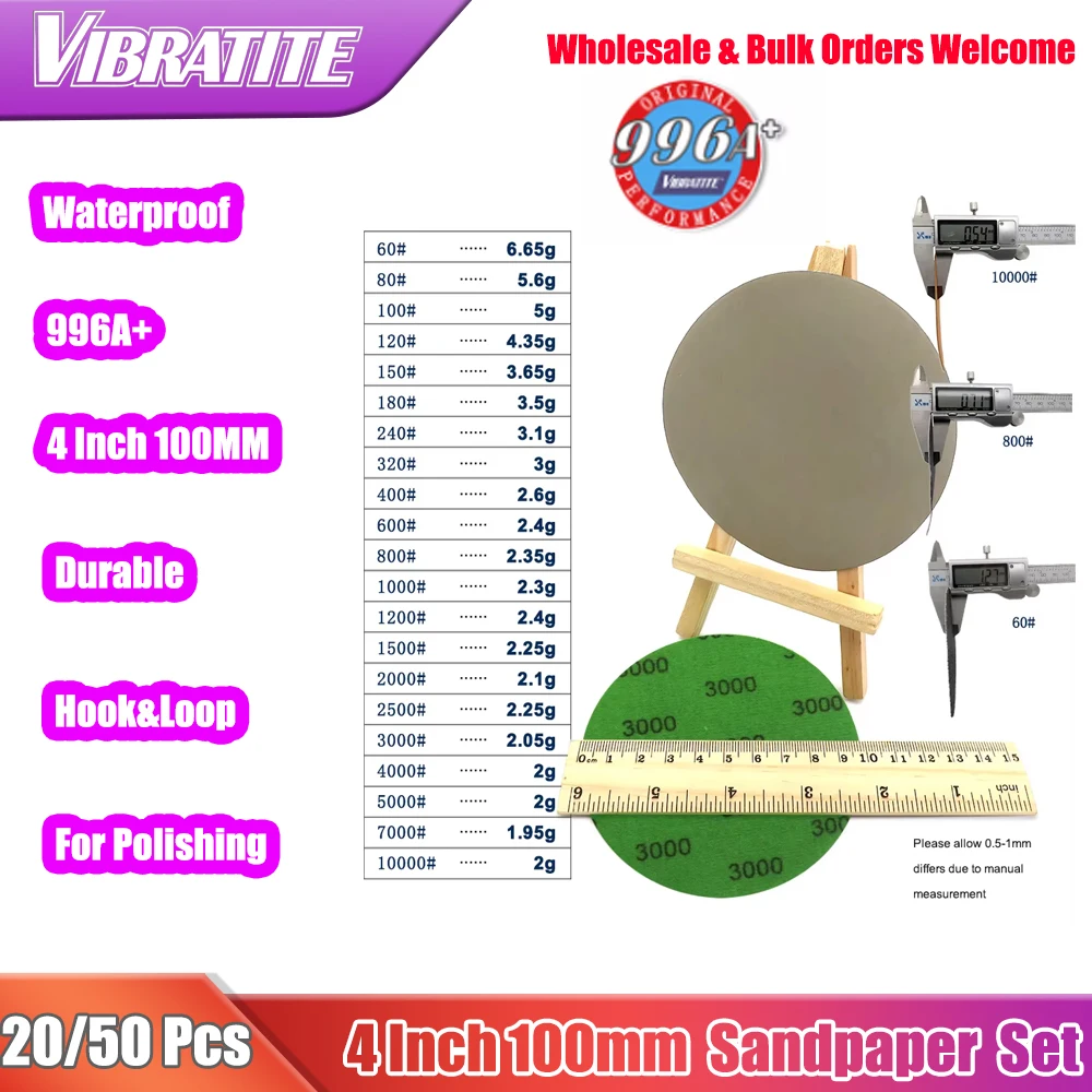 

20/50 Pcs 4 Inch Waterproof Sandpaper Hook and Loop Sanding Discs Silicon Carbide 60 to 10000 Grits for Polishing & Grinding