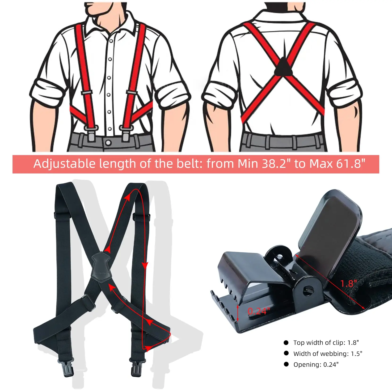 MELOTOUGH Men's Side Clip Suspenders 1 1/2 Inch Wide Trucker Suspenders for Men Heavy Duty Adjustable Elastic Braces