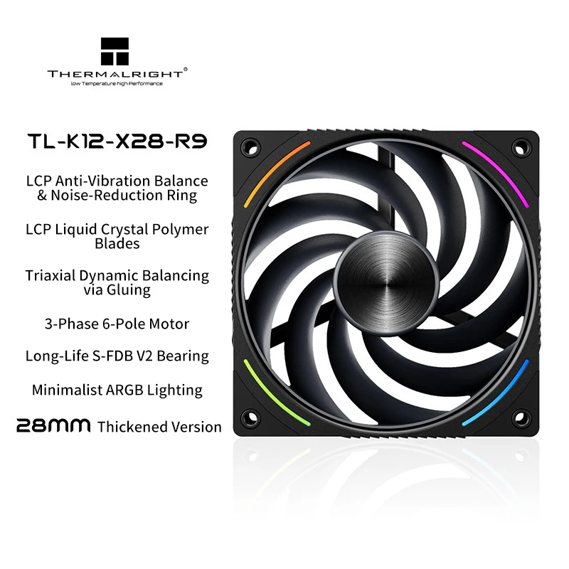 Thermalright TL-K12-X28-R9 12cm 9 blades LCP Polymer Material Fan Blades S-FDB V2 Bearings Three-Phase Six-Pole Motor 120x120x25