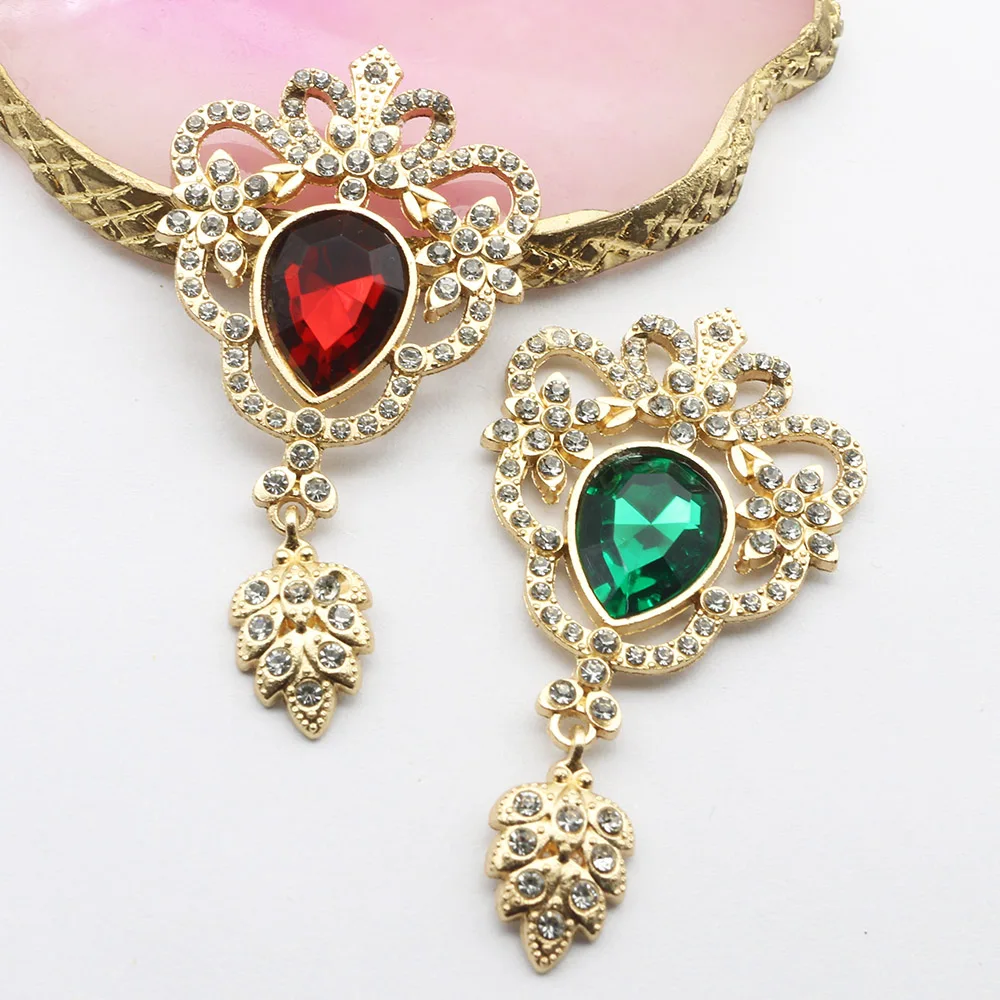 ラインストーン合金クラウンウォータードロップボタン,日曜大工のヘアアクセサリー,フラットバックブローチ,ジュエリーアクセサリー,35x69mm, 5個,バッチ,新品