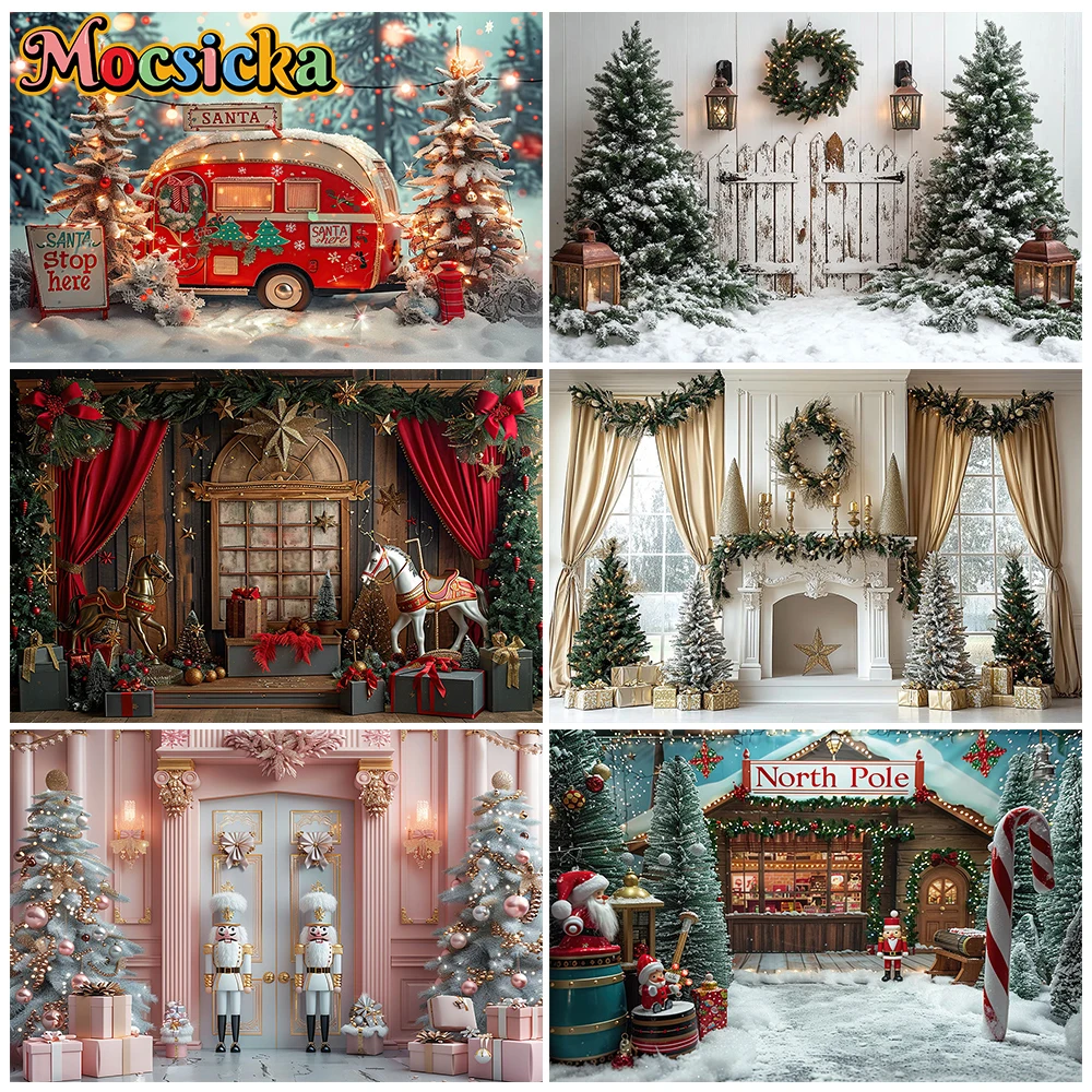 Mocsicka Weihnachtsdekoration Fotografie-Hintergrund Großer Weihnachtsbaum Zuhause Familie Kinder Party Foto-Hintergrund Studio-Shooting Tapete
