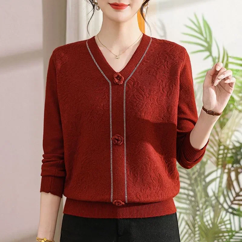 

Sweater Middle-aged and Elderly Spring and Autumn Knitted Sweater Fashionable Base Top Middle-aged Women's Autumn New