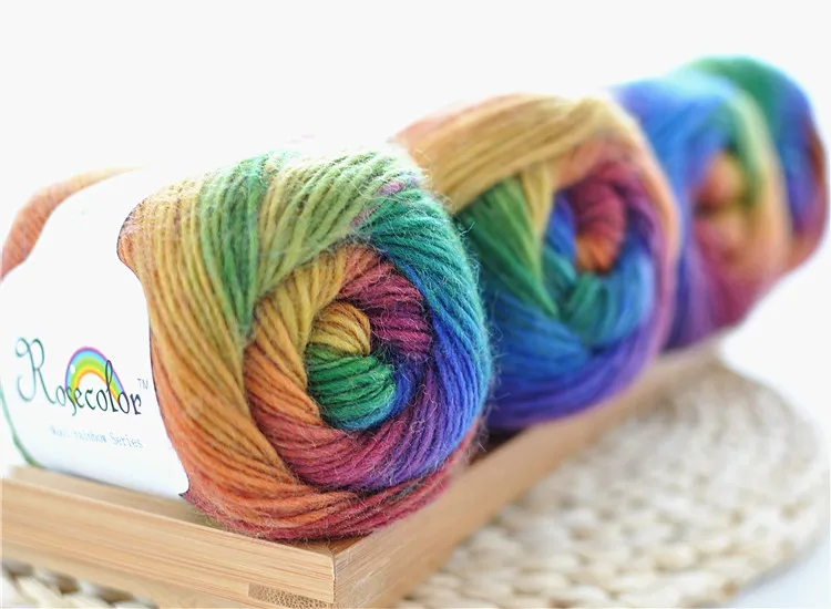 4*50g=200grams 100% Wool Yarn Rainbow Color for Hand Knitting Crochet Plush Thickness Lanas Thread DIY Soft Scarf Shawl Sweater