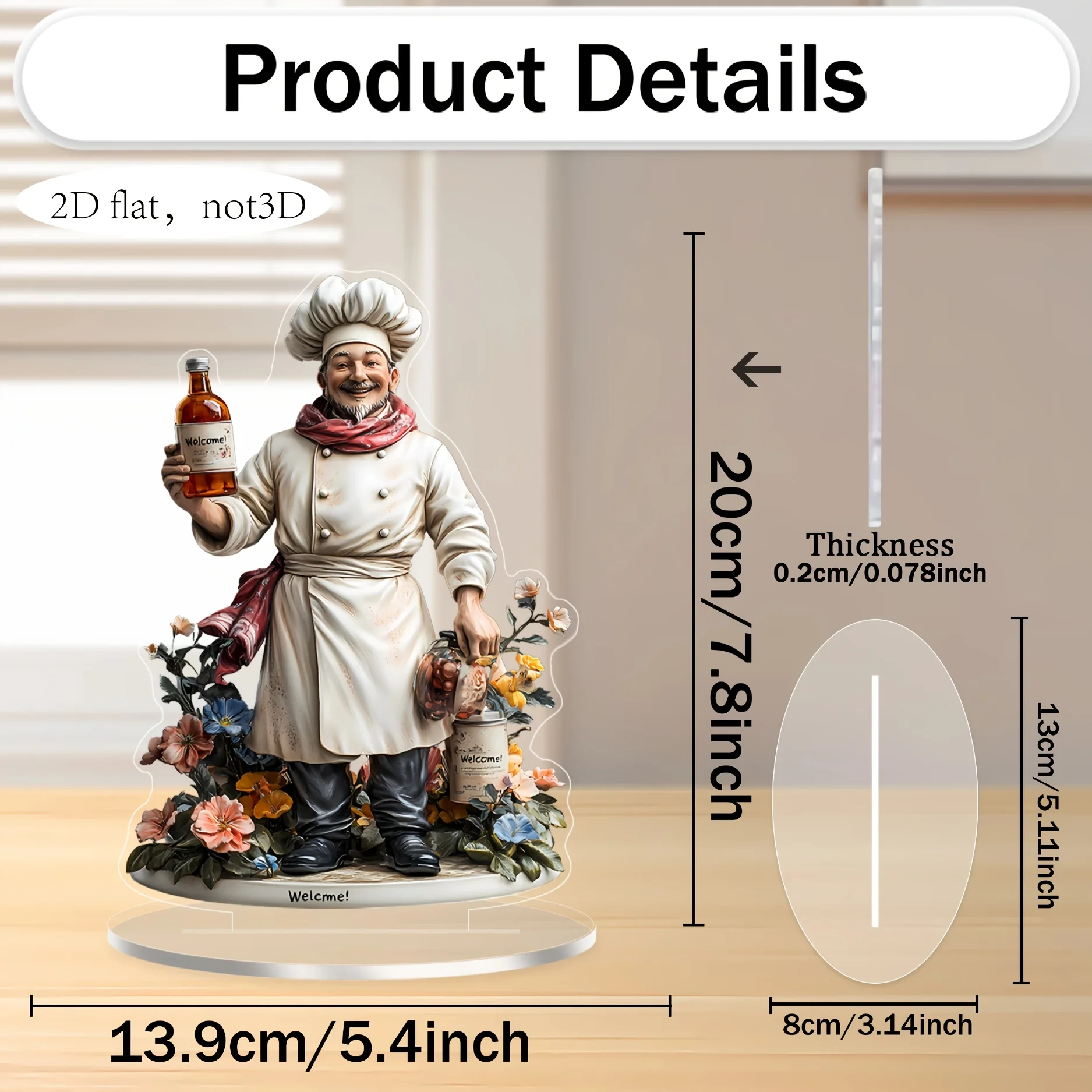 2D flat, Bohemian chef ornament, desktop decoration, multifunctional Bohemian style decoration, no need for electricity or batte