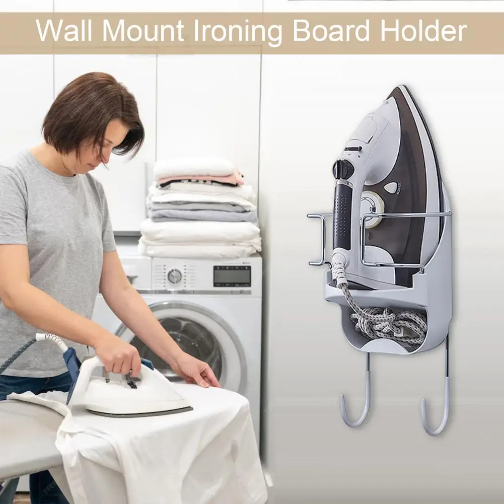 Universal Ironing Board Holder Heavy Duty Wall Mount Ironing Board Hanger with Dual Hooks for Laundry Room Organization Storage