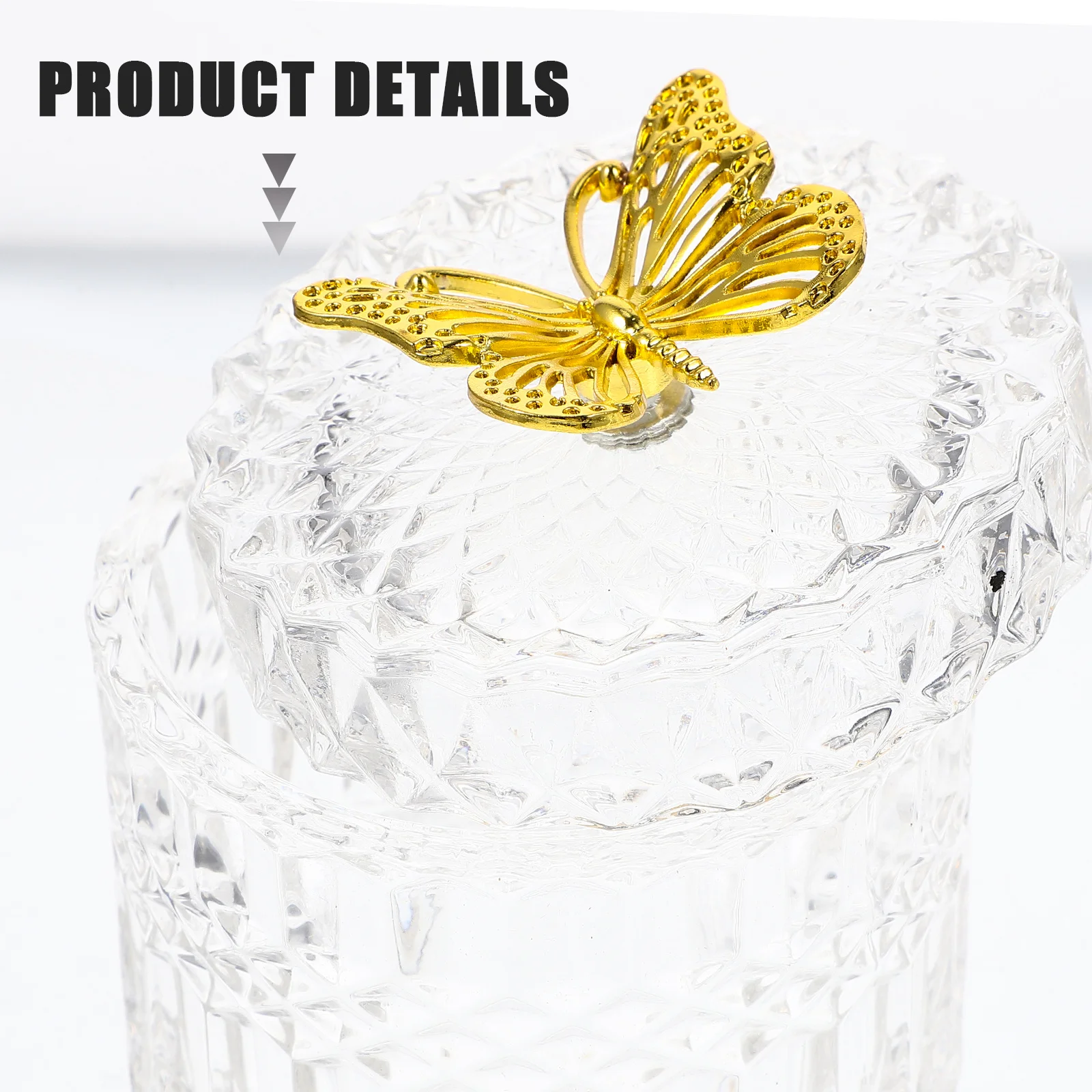 

Glass Jewelry Storage Jar Embossed Design Strong Airtight Canister for Candies Cookies Tea Nuts Trinkets Desktop Decoration