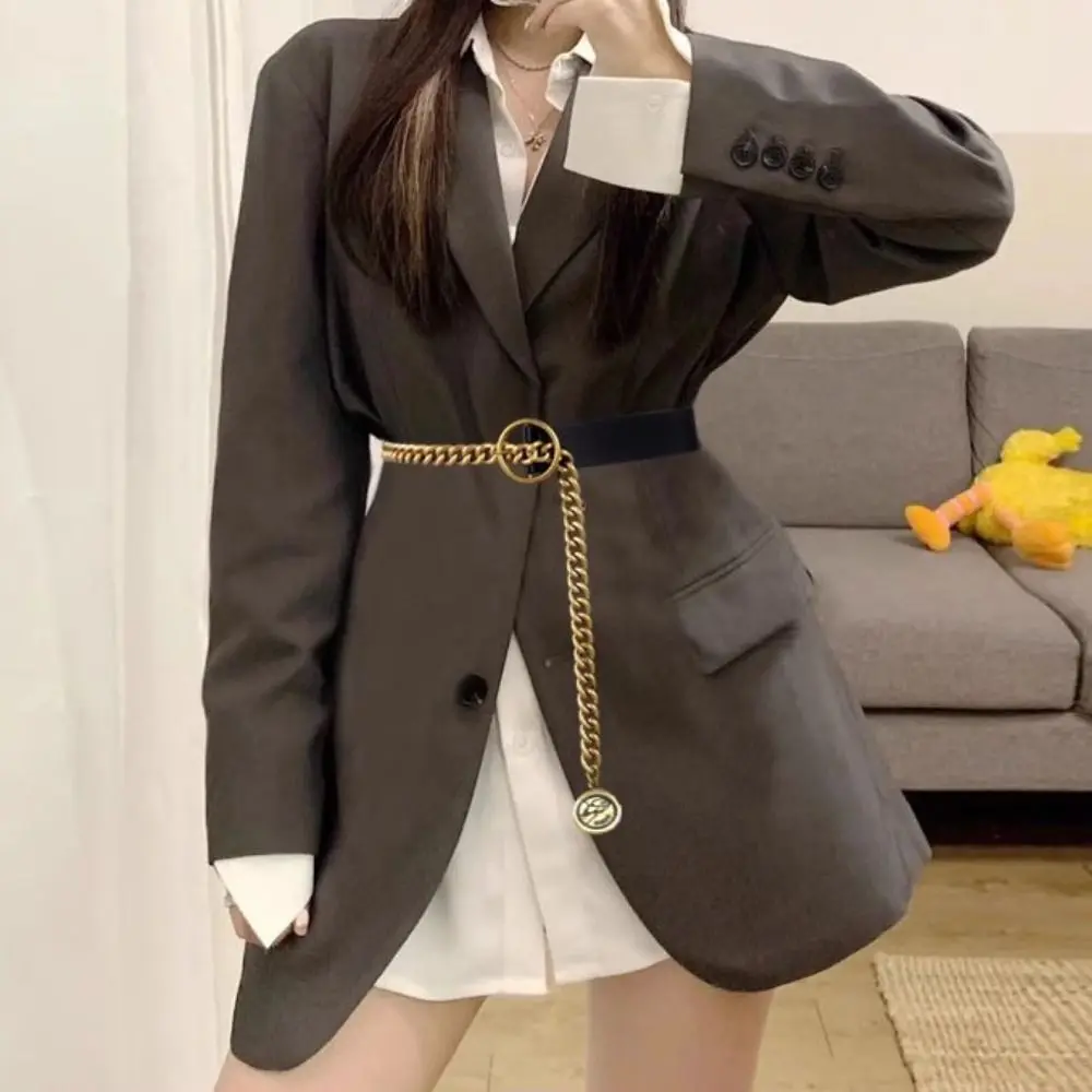 

Fashion Metal Buckle PU Leather Belt Adjustable Korean Style Thin Waist Chain Suit Matching Slim Side Dress Chain Girls