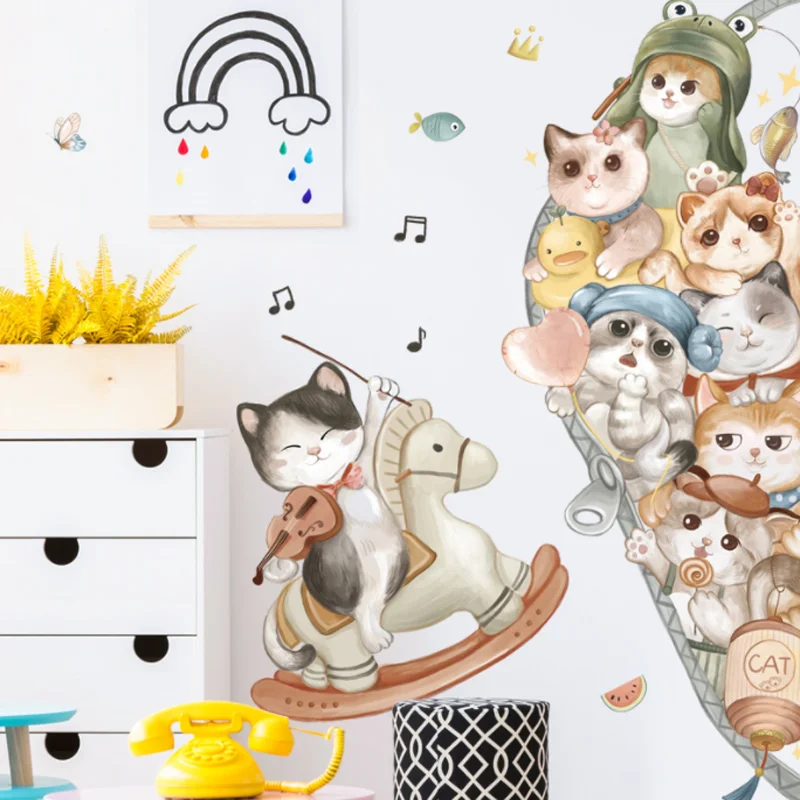 Cartoon Cat Wall Sticker Shop Window Glass Layout Electrostatic Animal Background Sticker Moisture-proof Anti Fouling Removable