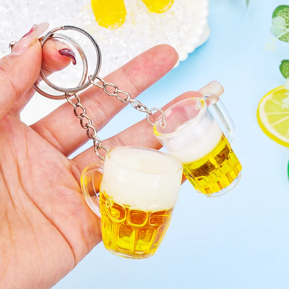 Mini Simulation Beer Bottle Key Chains Acrylic Beer Mug Keyring for Men Women Car Bag Pendant Accessories Bar Party Gift