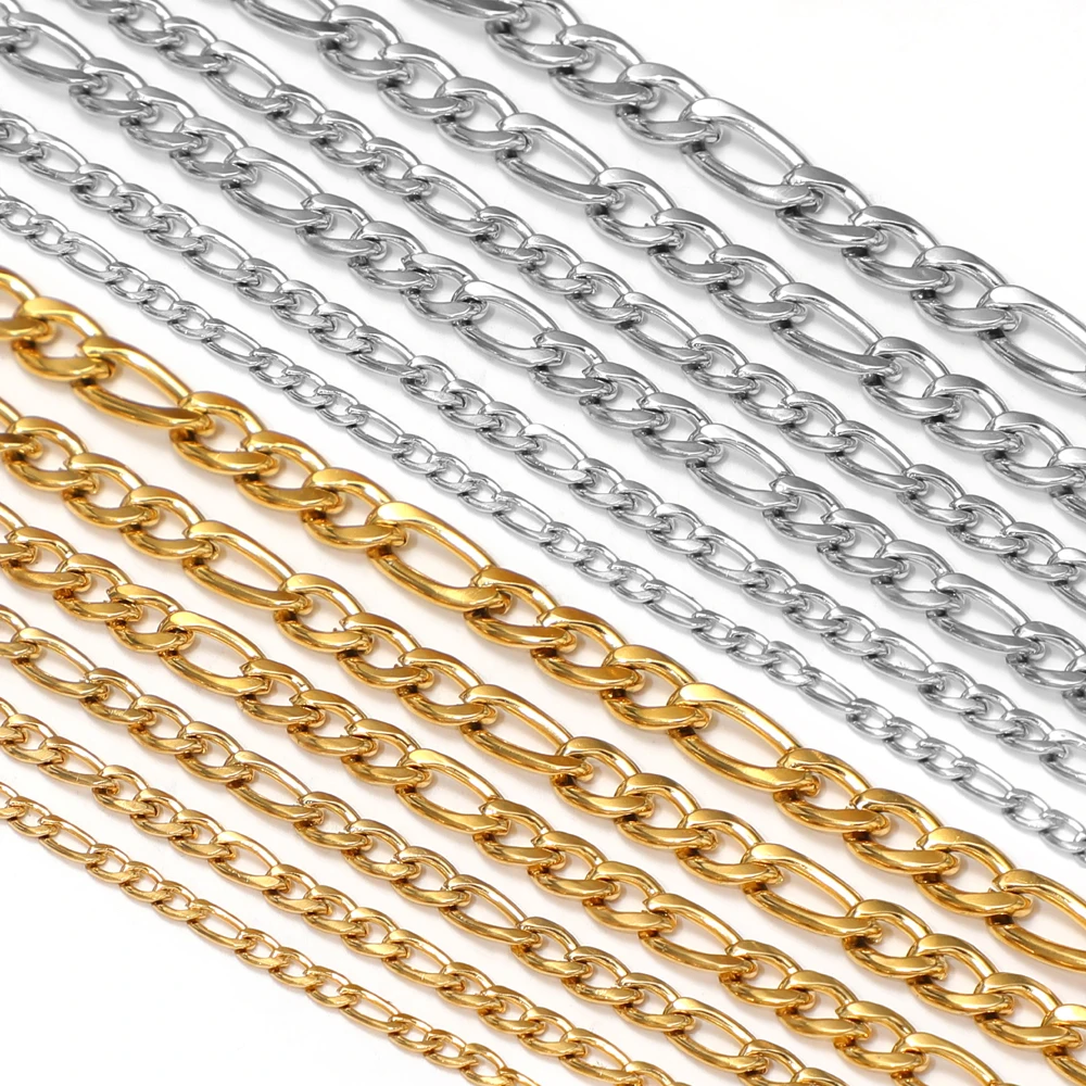 2 Meters Stainless Steel 3:1 NK Cuban Chains Gold Color Chains for DIY Punk Jewelry Making Men Women Necklace Bracelet Supplies