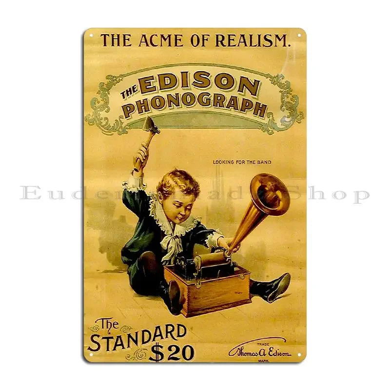 Edison Phonograph Vintage Pictorial Advertising Print Metal Sign Plaques Iron Living Room Rusty Wall Plaque Tin Sign Poster