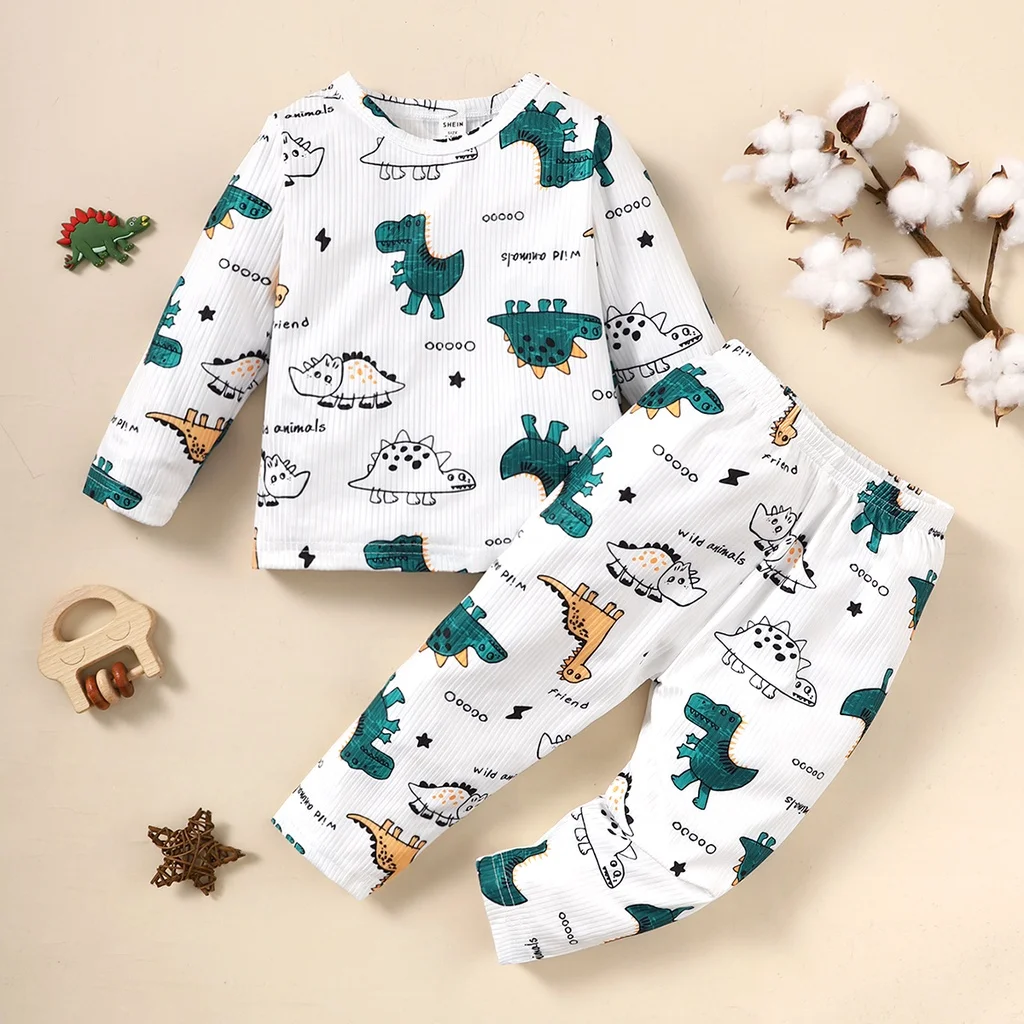 Toddler Boy Clothing Set 1-3 Years Long Sleeves Cute Dinosaur Print Top+Pants Costume Autumn Kids Baby Boy Pajamas Outfit Suit