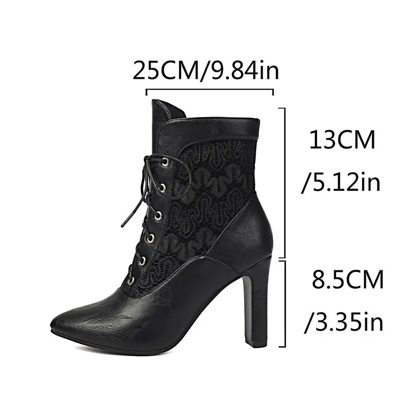 ORCHA LISA 2026 Sexy Women Ankle Boots Pointed Toe Chunky High Heels 8.5cm Lace Up Plus Size 43 44 45 Fashion Dating Party Bota