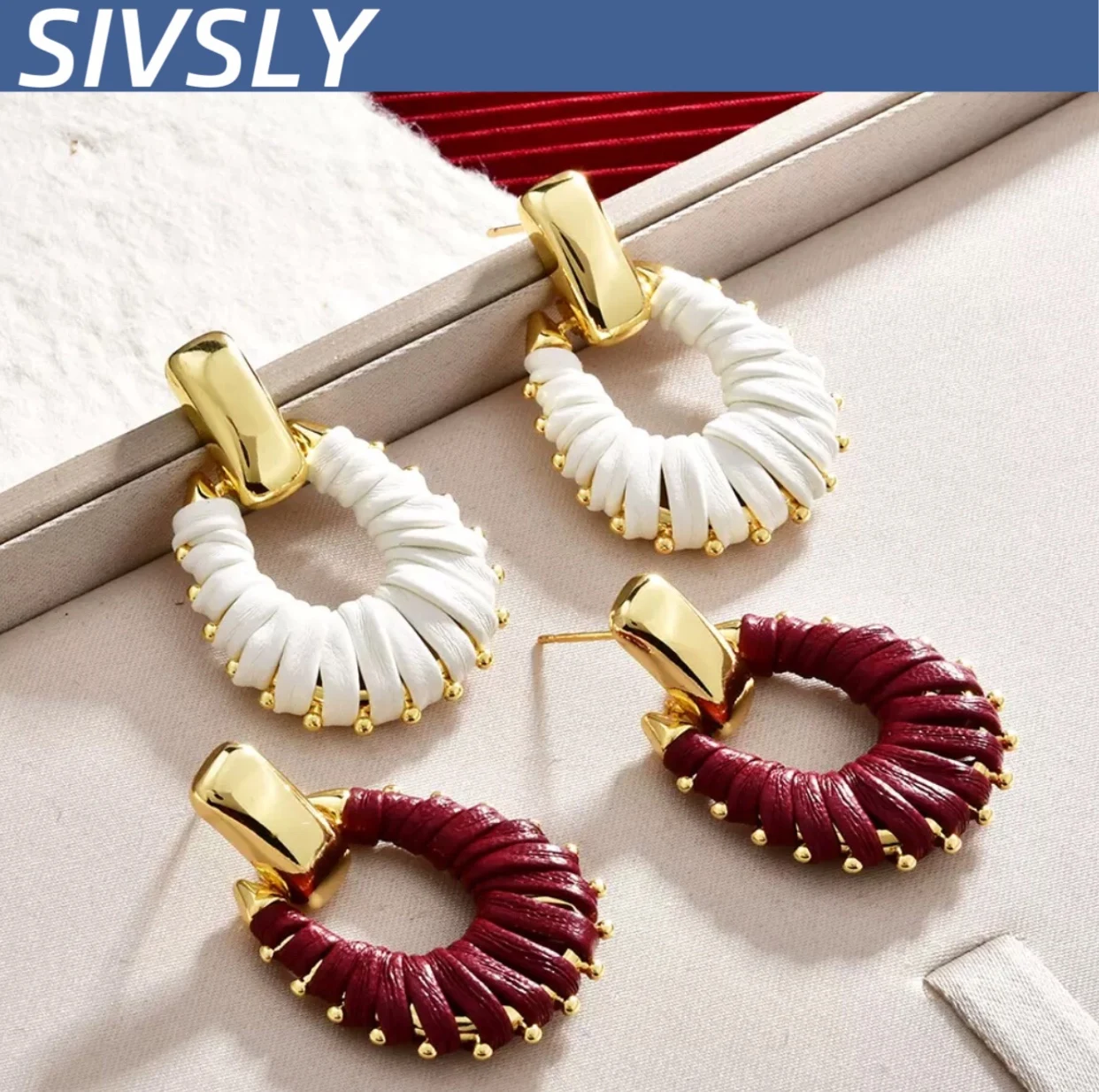 

[Personality] European and American hand-woven leather rope earrings, luxurious and high-end,earring versatile design