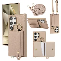 Crossbody Wallet with Card Holder Phone Case for Samsung Galaxy S25 Ultra S24 FE S23 S22 Plus Lanyard Wrist Strap Leather Cover