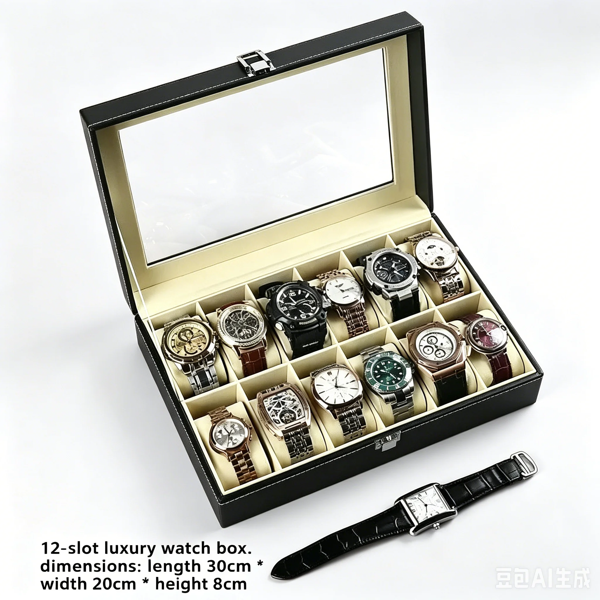 

12 Slots Lockable Watch Storage Box Synthetic Leather Watch Organizer With Removable Cushions Travel Watch Case Gift