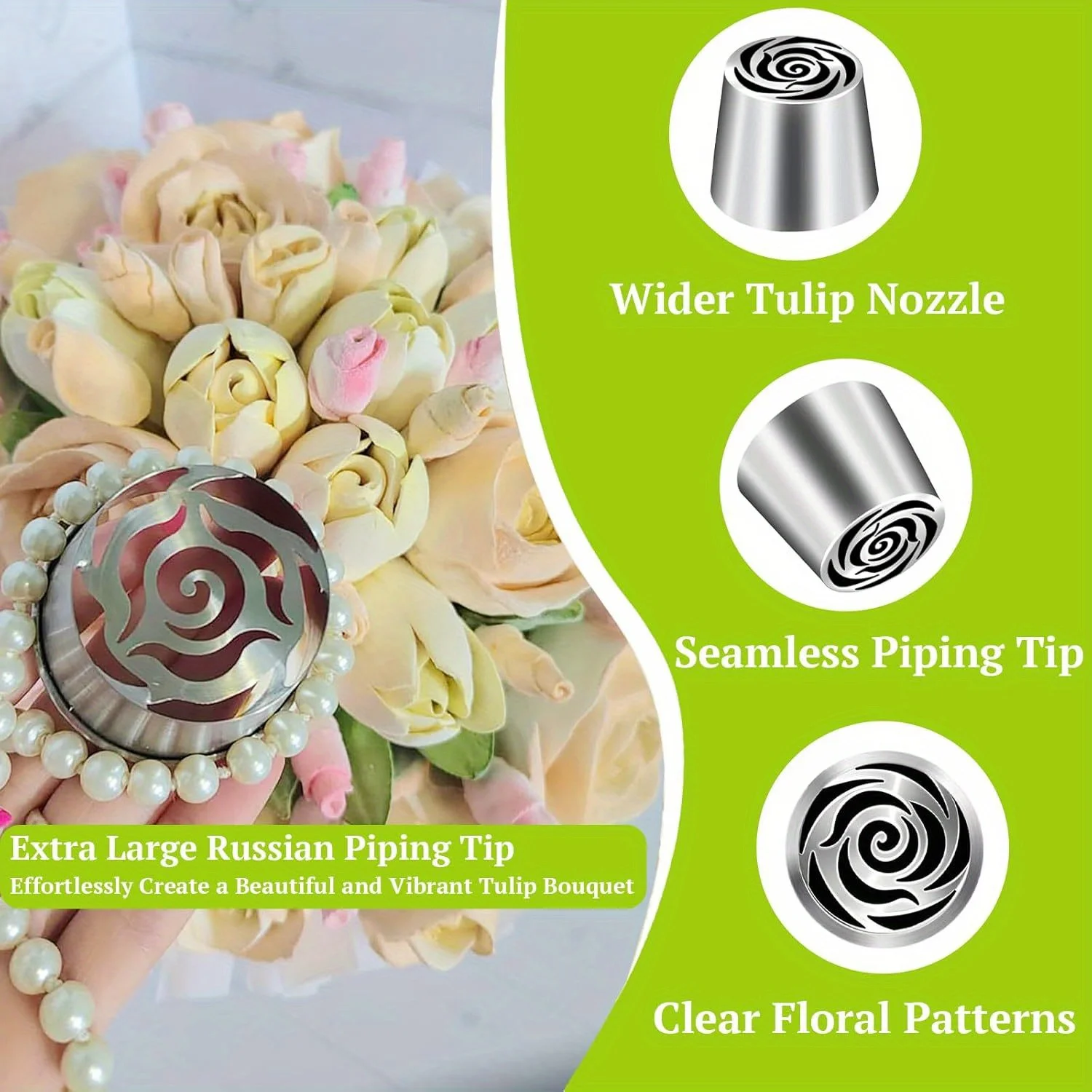 نصائح أنابيب روسية كبيرة جدًا من الفولاذ المقاوم للصدأ، فوهات تزيين الزهور الوردية لتزيين الكيك والصقيع