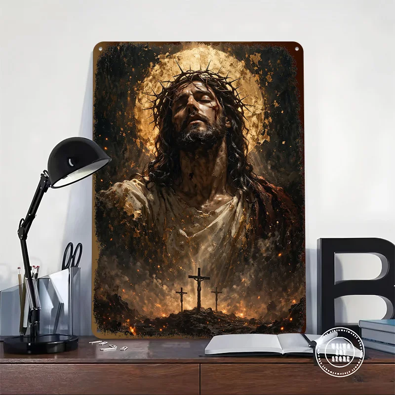 Jesus Christ With Crown of Thorns Metal Poster Customized Wall Art Retro Vintage Tinplate Signs for Home Decoration Ornaments