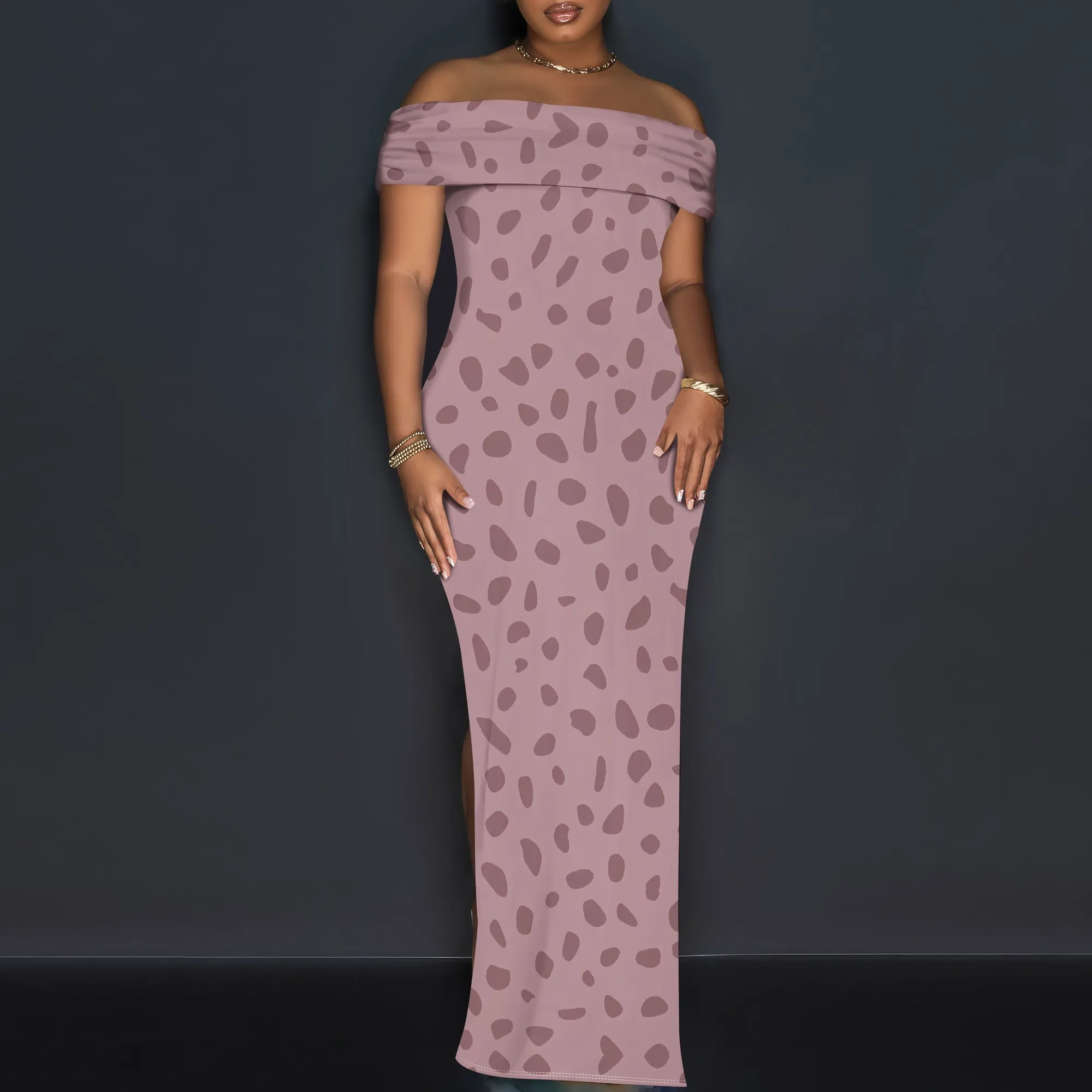 

Minimalist Off Shoulder Bodycon Maxi Dress Women Casual Solid Dots Pattern Simple Long Gown