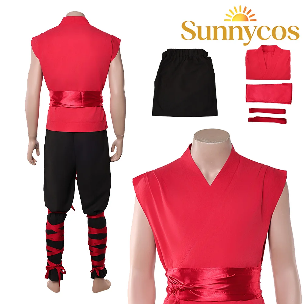 

Mortal Game Kombat 2 Liu Kang Cosplay Costume Battle Clothing Top Pants Waistband Men Man Halloween Carnival Dress Up Party Suit