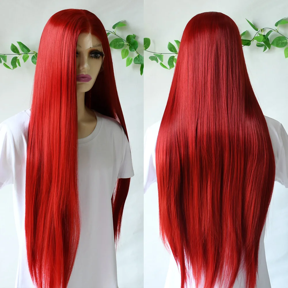 Hot Red Wig 13x4 Long Straight Lace Front Wig For Women Glueless Preplucked Heat Resistant Synthetic Wig Hd Lace Wig Party