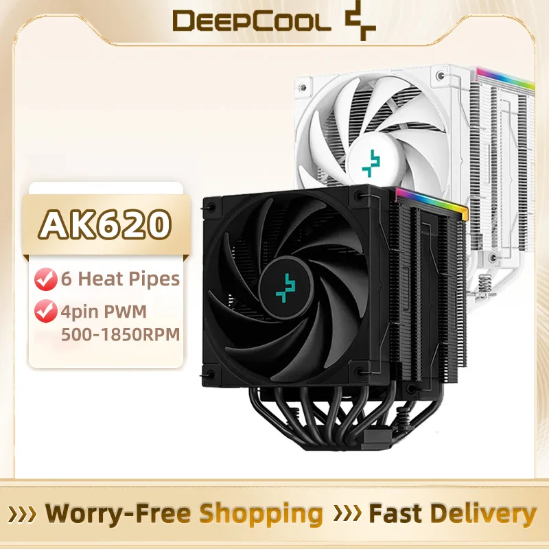 DeepCool AK620 Башта охлаждения процессора с 6 термотрубками, двумя вентиляторами, цифровым дисплеем для радиатора компьютера