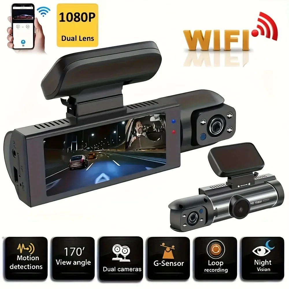 

3.16 Inch 1080p WiFi Driving Recorder High Definition Dual Lens Front and Rear Parking Monitoring Car DVR/Dash Camera 170°